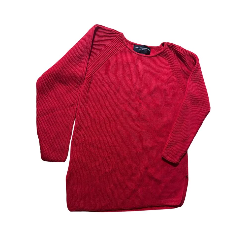 Adrienne Vittadini Collection Red Ribbed Knit Sweater P Long Sleeve Cotton